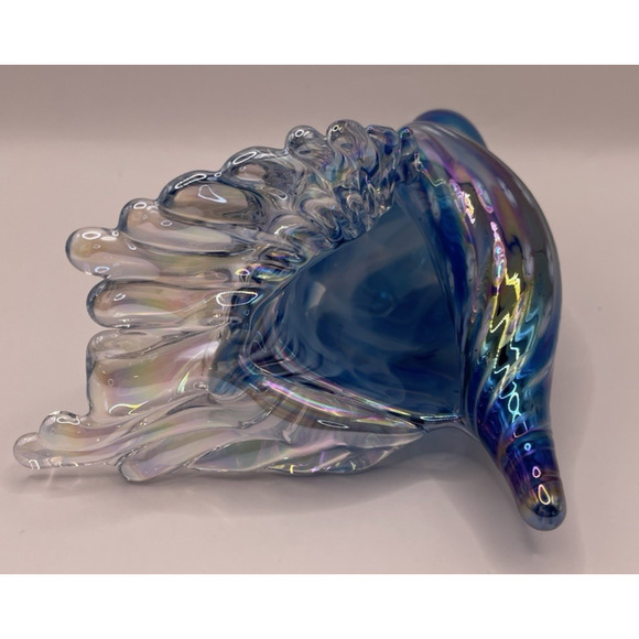 Iridescent Kevin Fulton Studio Art Glass Sea Shell Ocean Blue color-Signed - Picture 11 of 15